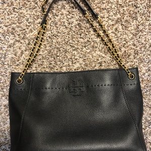 Tory Burch Leather Chain-Shoulder Slouchy Tote